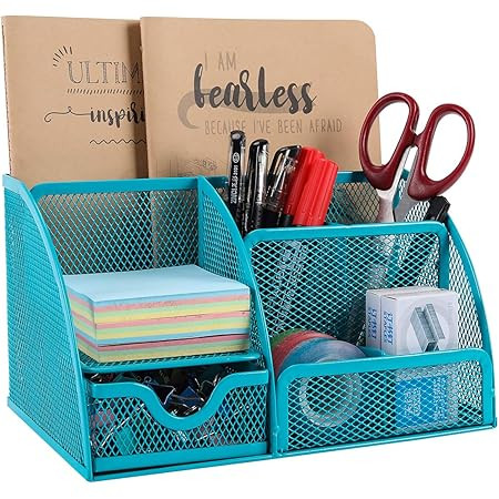 Exerz Desk Organiser/Mesh Desk Tidy/Pen Holder/Multifunctional Organizer (EX348 Turquoise) | Amazon (UK)