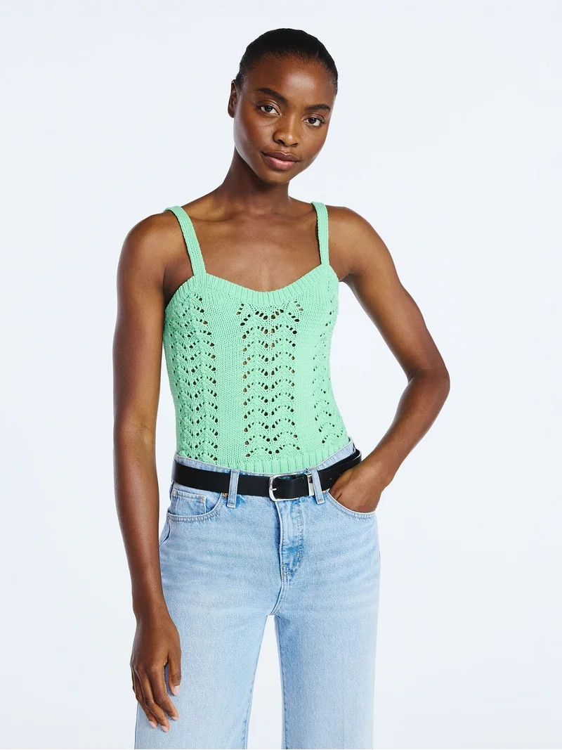 Scoop Women’s and Women's Plus Crochet Sweater Tank Top with Sweetheart Neck, Sizes XS-4X | Walmart (US)