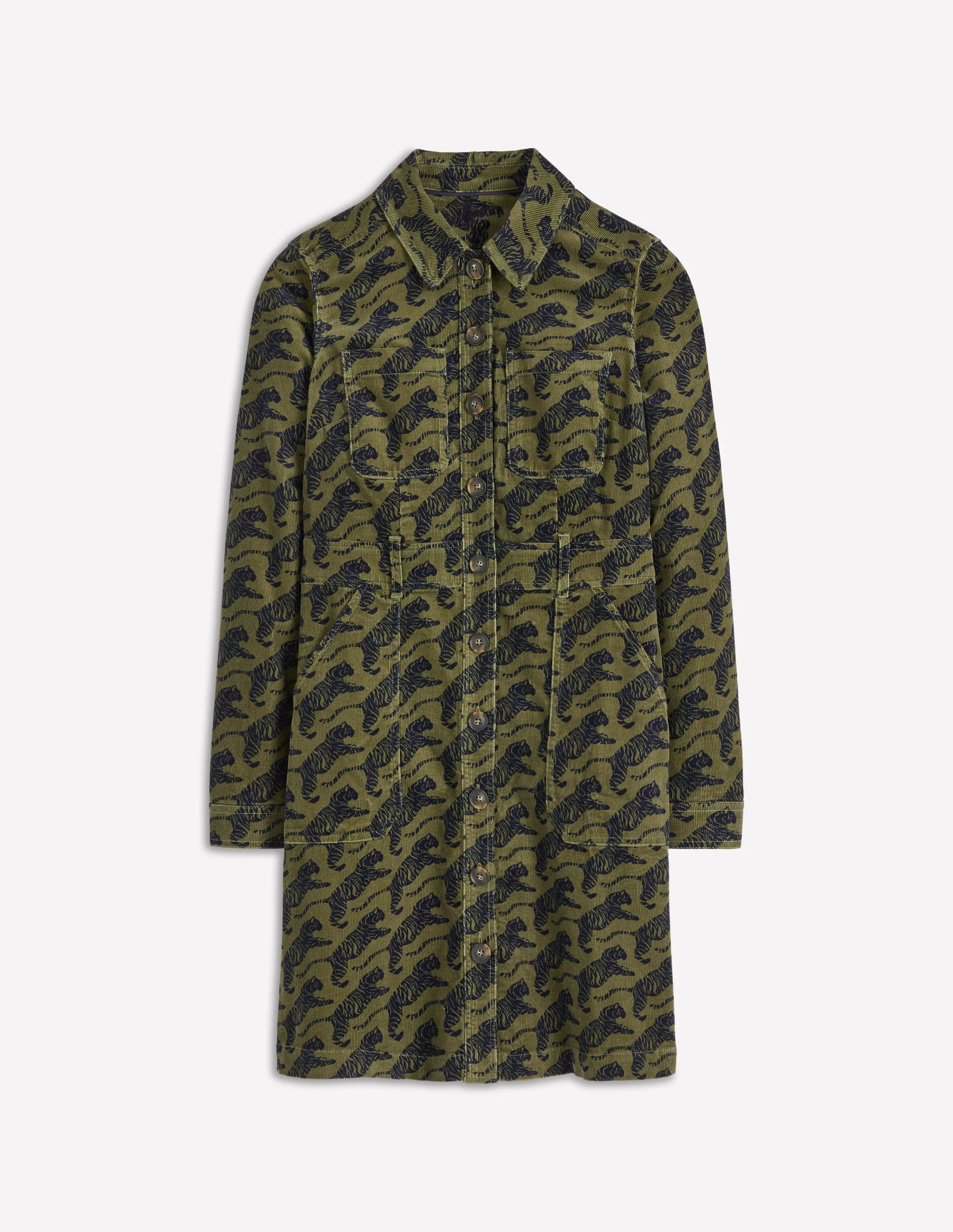 Amanda Cord Short Dress-Woodland Green, Leaping Tiger | Boden (US)