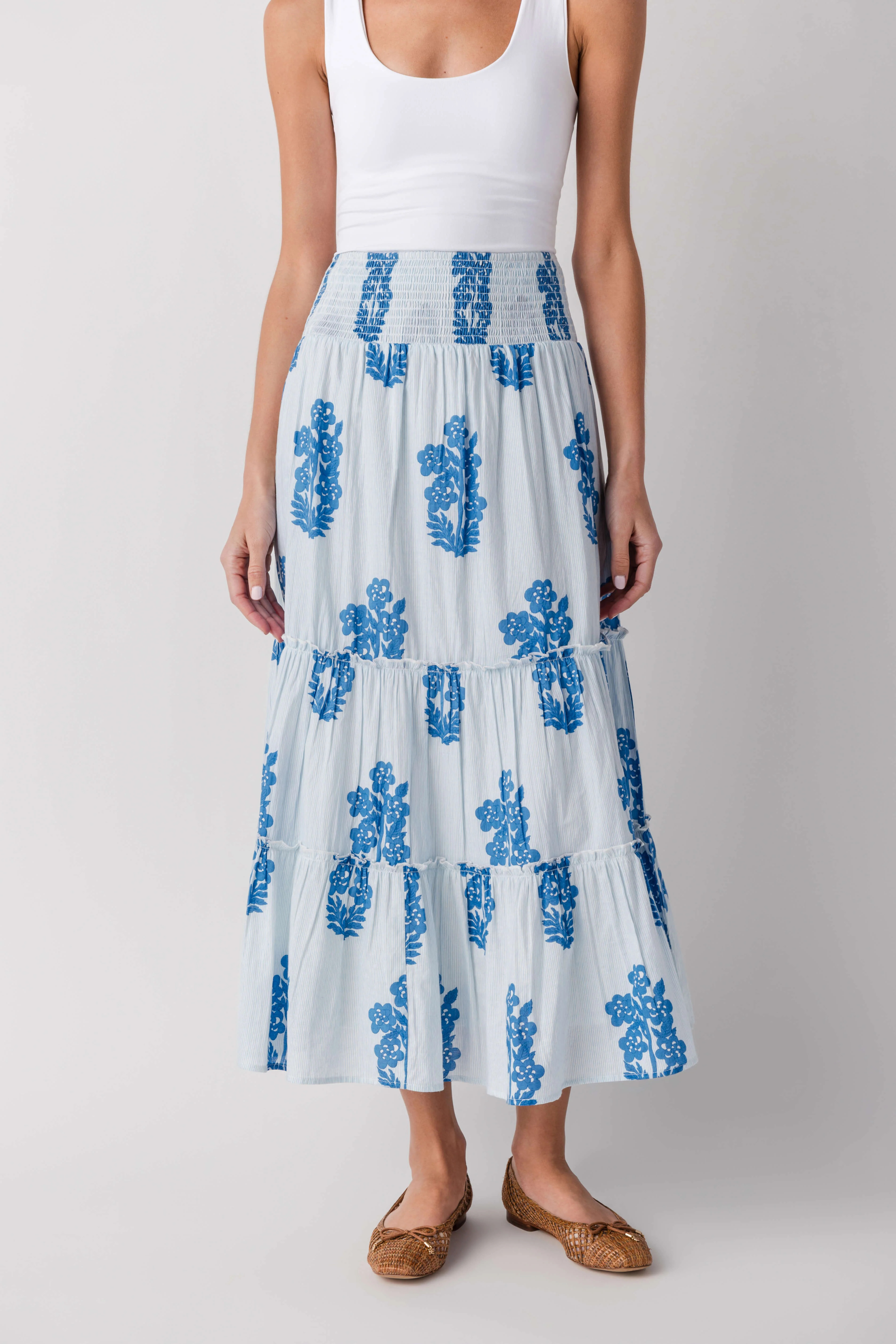 THML Block Print Smocked Waist Maxi Skirt | Social Threads