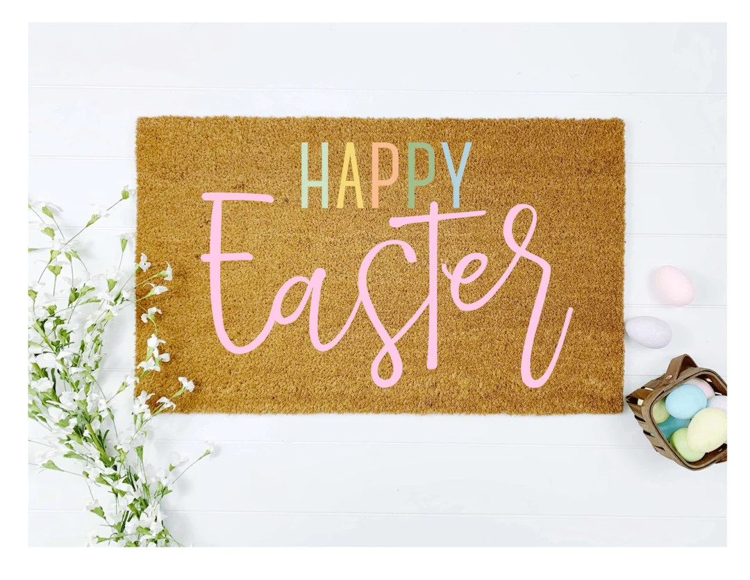 Happy Easter Doormat, Easter Bunny Doormat, Cute Doormat, Holiday Doormat | Etsy (US)