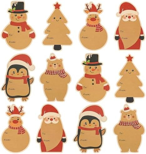Christmas Name Tags Stickers for Gifts Kraft Christmas Gift Tags Stickers Self-Adhesive to and fr... | Amazon (US)