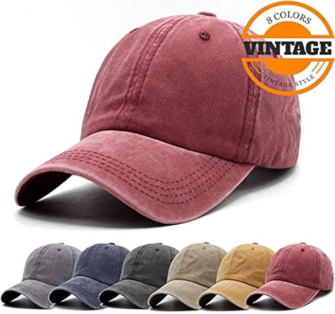 Unisex Vintage Washed Distressed Baseball-Cap Twill Adjustable Dad-Hat | Amazon (US)