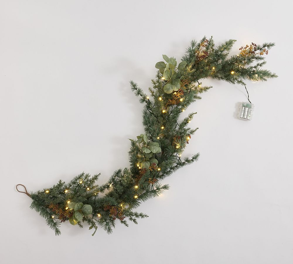 Faux Lit Silver Dollar Eucalyptus Wreath & Garland | Pottery Barn (US)