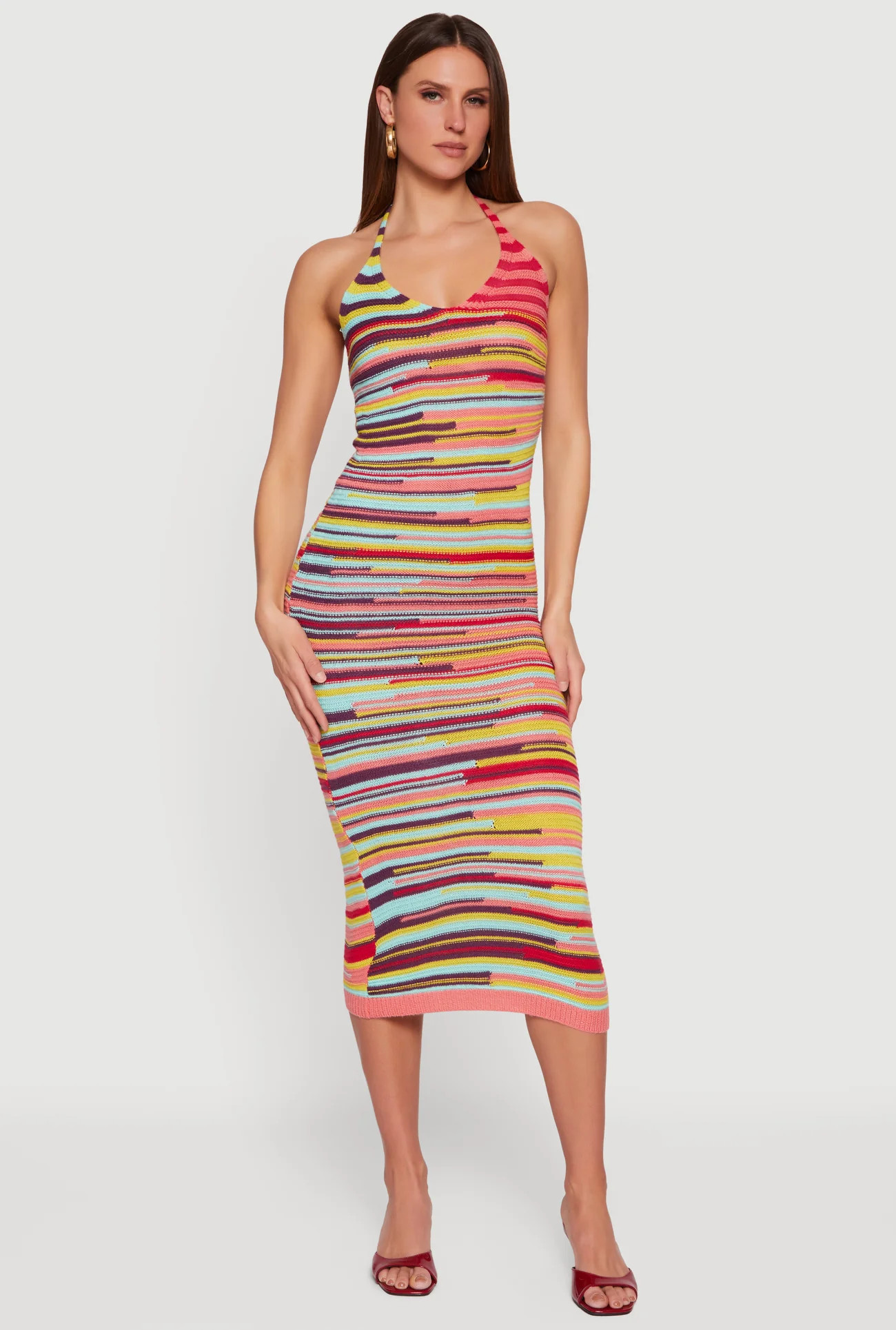 Striped Crochet Halter Maxi Dress | Rainbow Shops