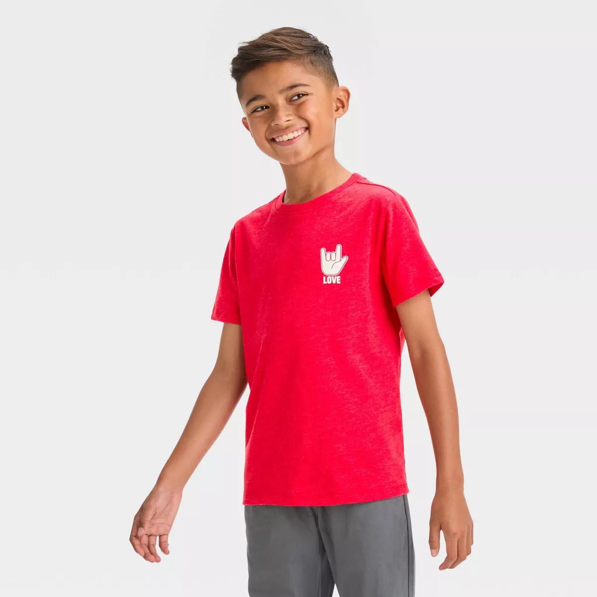 Boys' Short Sleeve Valentine's Day 'Love' Graphic T-Shirt - Cat & Jack™ Red | Target