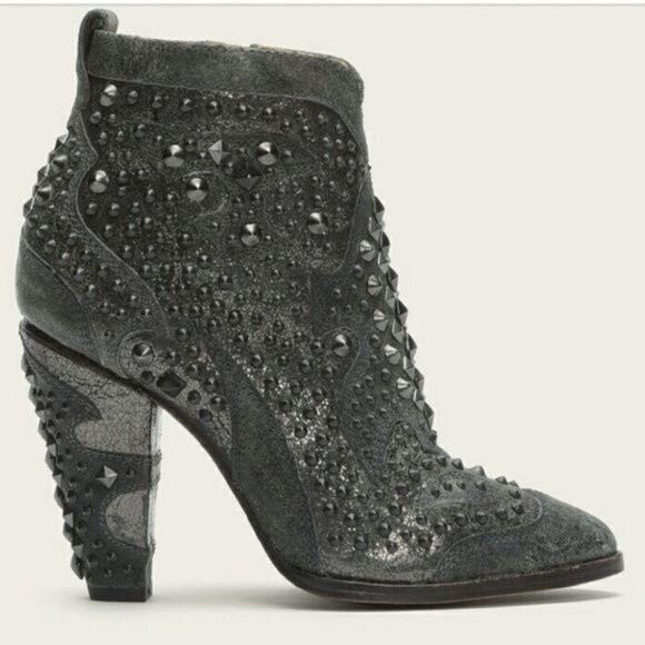 FRYE Remy Deco Studded Ankle Booties 8.5 Heel Distressed Stud Embellished Boots | Poshmark