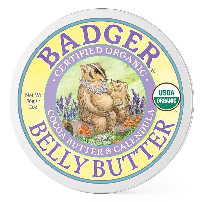 Badger - Belly Butter, Cocoa Butter & Calendula, Certified Organic Belly Butter, Vitamin E Belly ... | Amazon (US)