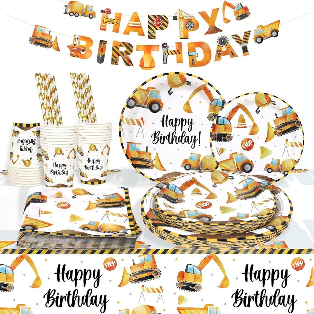 Lopeastar Construction Birthday Party Supplies Plates Set for 25 Guests, Construction Party Decor... | Amazon (US)
