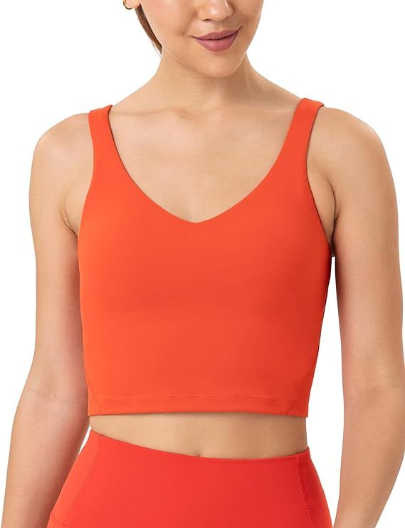 YUNOGA Longline Sports Bras for Women Cropped Tank Top with Built-in Bra Athletic Workout Yoga Br... | Amazon (US)