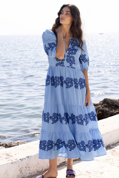 Puff Sleeve Maxi- Tangier Blue | Oliphant Design