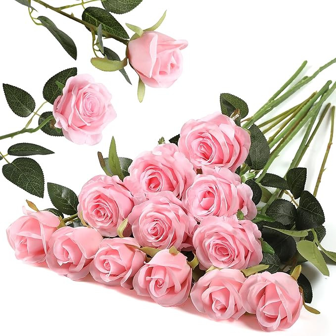 Hawesome 12PCS Artificial Silk Flowers Realistic Roses Bouquet Long Stem for Home Wedding Decorat... | Amazon (US)