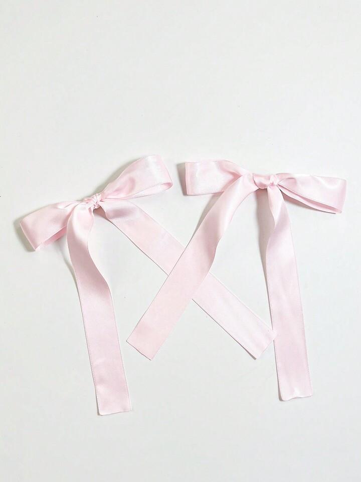 2pcs/set Women's Solid Color Satin Ribbon Bow Hair Clips, Suitable For Daily Wear And Travel | SHEIN