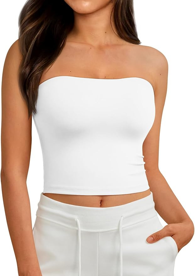 AUTOMET Tube Tops Strapless Crop Tops Basic Backless Sleeveless Bandeau Going Out Cute 2025 Summe... | Amazon (US)