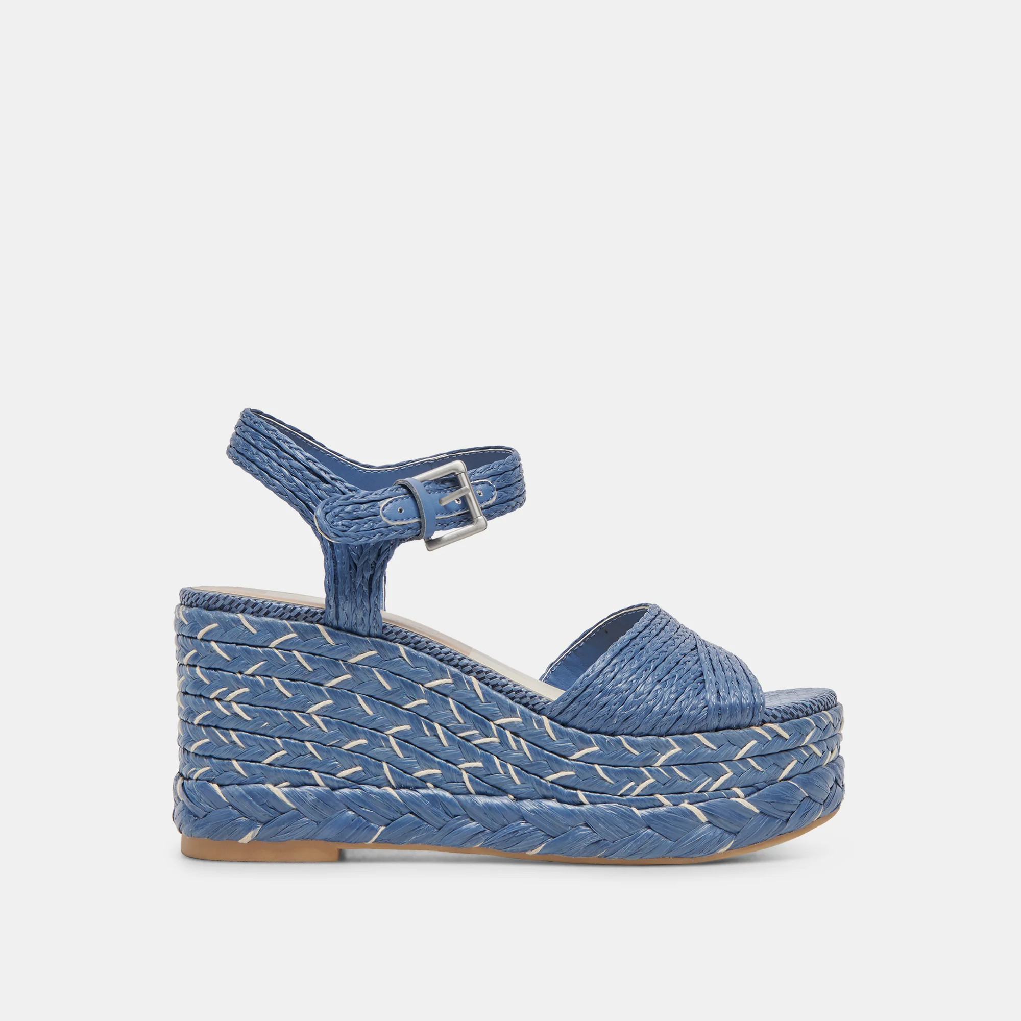 TIAGO WEDGES BLUE RAFFIA | DolceVita.com