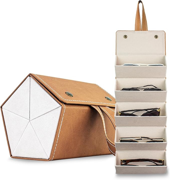Sunglasses Organizer with 5 Slots Compartments, Foldable Sunglass Organizer Travel Case Multiple ... | Amazon (US)