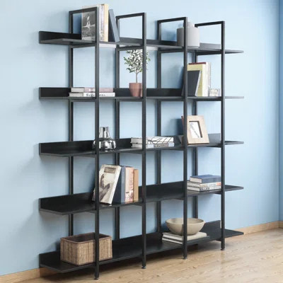 5 Tier Bookcase - Home Office Open Bookshelf with Vintage Industrial Style, MDF Board and White Metal Frame | Wayfair North America