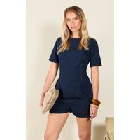 Dark Indigo High Waist Denim Shorts | PrettyLittleThing US