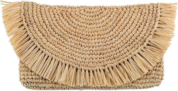 Straw Clutch Summer Evening Handbag Beach Purse Woven Straw Bag Envelope Clutch Purse for Women | Amazon (US)