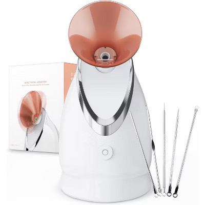 HEATDAZ Facial Steamer Ionic Face Steamer for Home Facial, Warm Mist Humidifier Atomizer for Face, 1 Pack + 5 Stainless Steel Skin Kit,  Warm Pink | Target