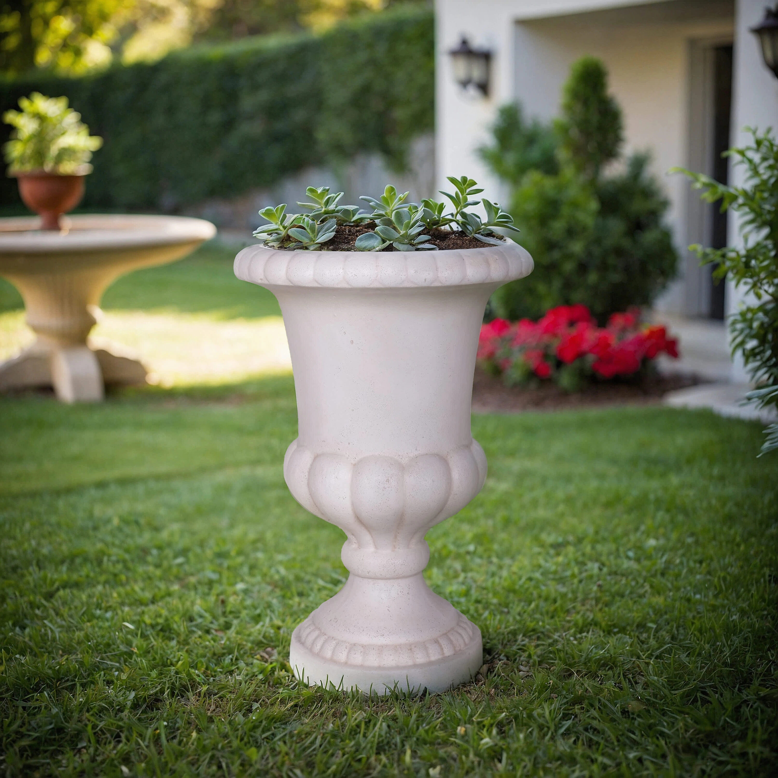 MPG Planters 29 in. H Light Aged White Cast Stone Fiberglass Double Bulbous Urn one_size | PF6845LAW | Lowe's