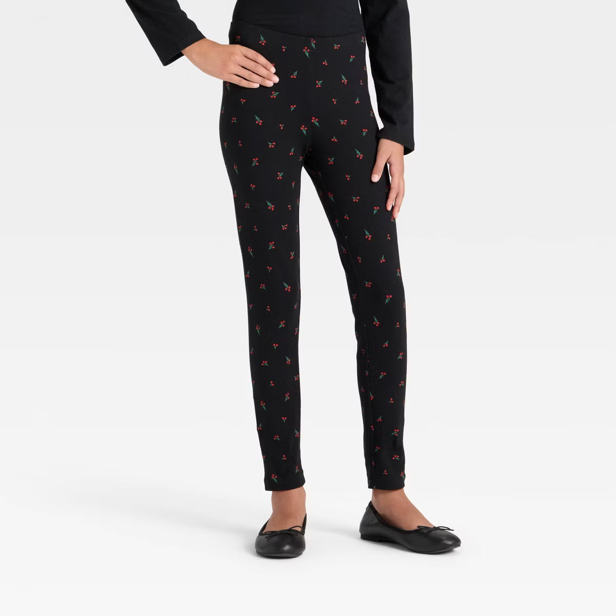 Girls' Pull-On Holiday Printed Leggings - Cat & Jack™ Black M Slim | Target