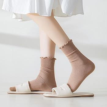 Mcool Mary Womens Socks, Ruffle Turn-Cuff Casual Crew Socks Breathable Cool Knit Cotton Lettuce A... | Amazon (US)