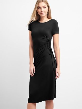 Gap Womens Short Sleeve Ruched Side Midi Dress True Black Size L Tall | Gap US