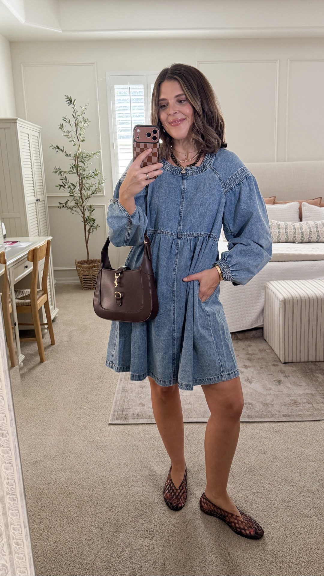 Walmart Scenario Denim Empire Mini Dress Fall Transition Outfit

#LTKxWalmart #LTKSeasonal #LTKootd