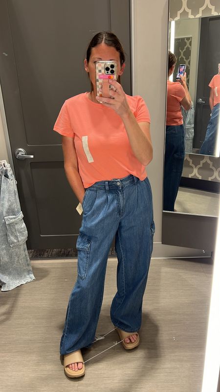 Love these wide leg pants! It has such a cute waist band, and cargo pockets! 
Also love these $7 shirts at Target! Lots of colors available! 

#LTKxTarget #LTKsalealert #LTKstyletip