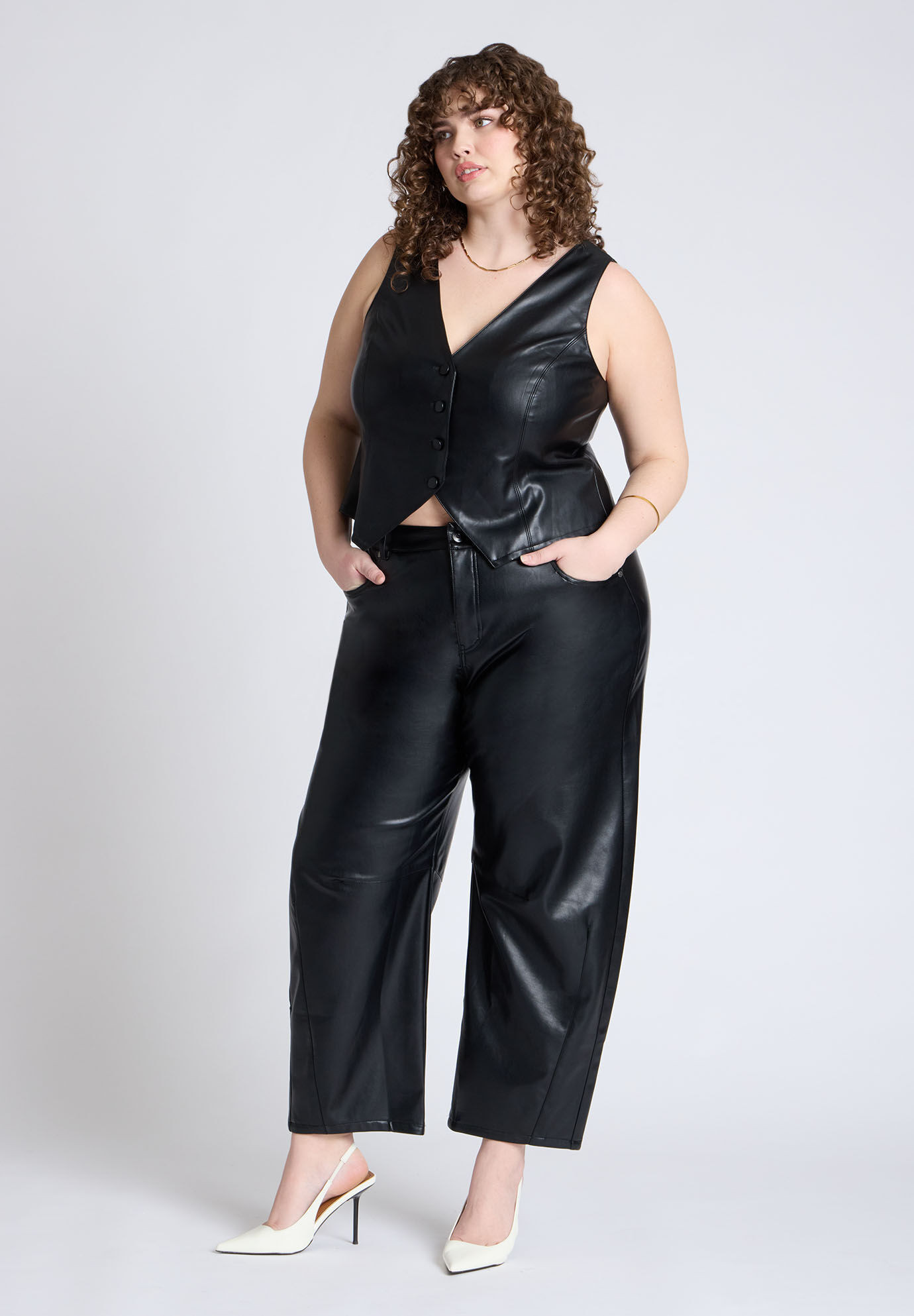 Faux Leather Barrel Leg Pant | Eloquii