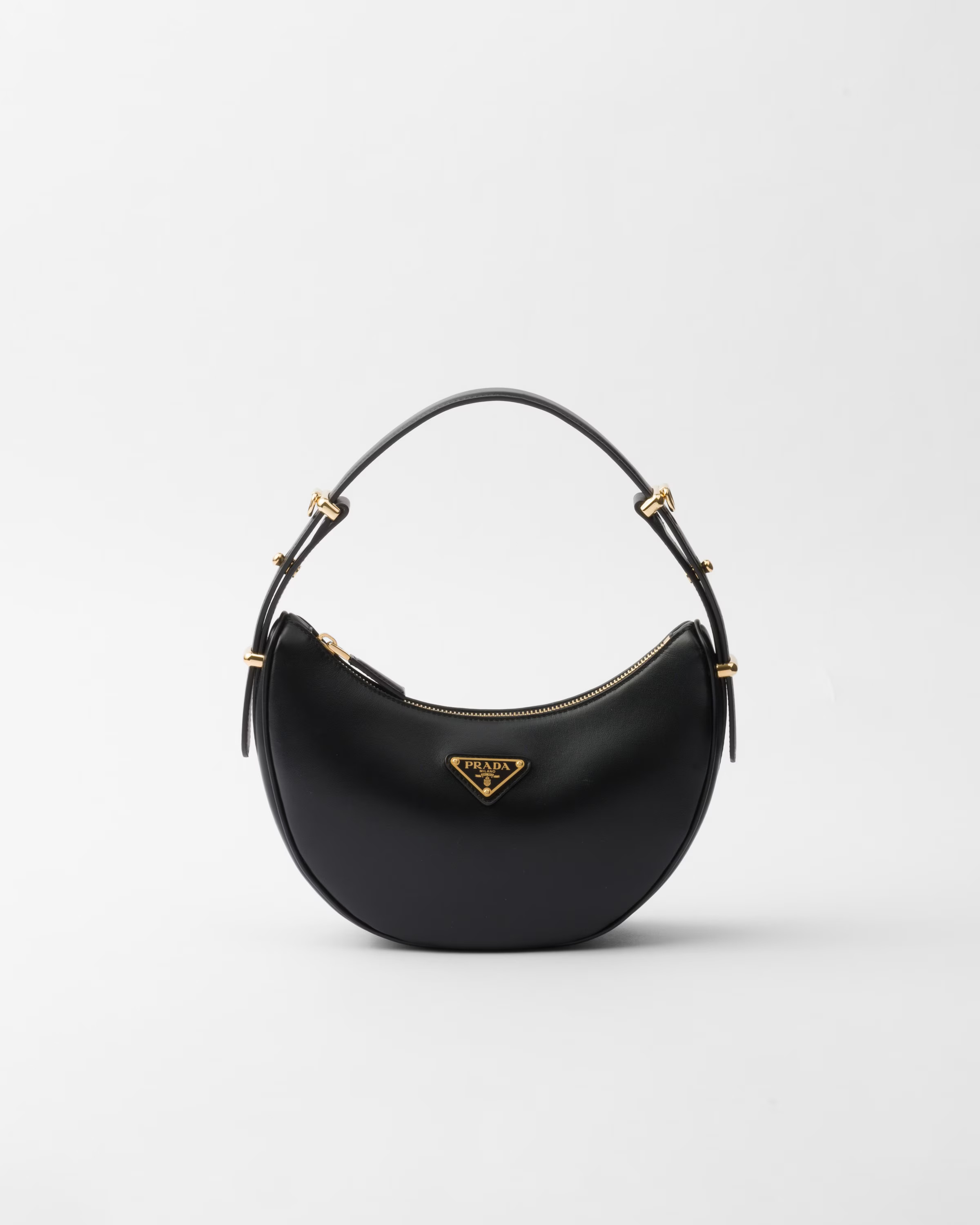Black Prada Arqué Small Leather Shoulder Bag | PRADA | Prada US