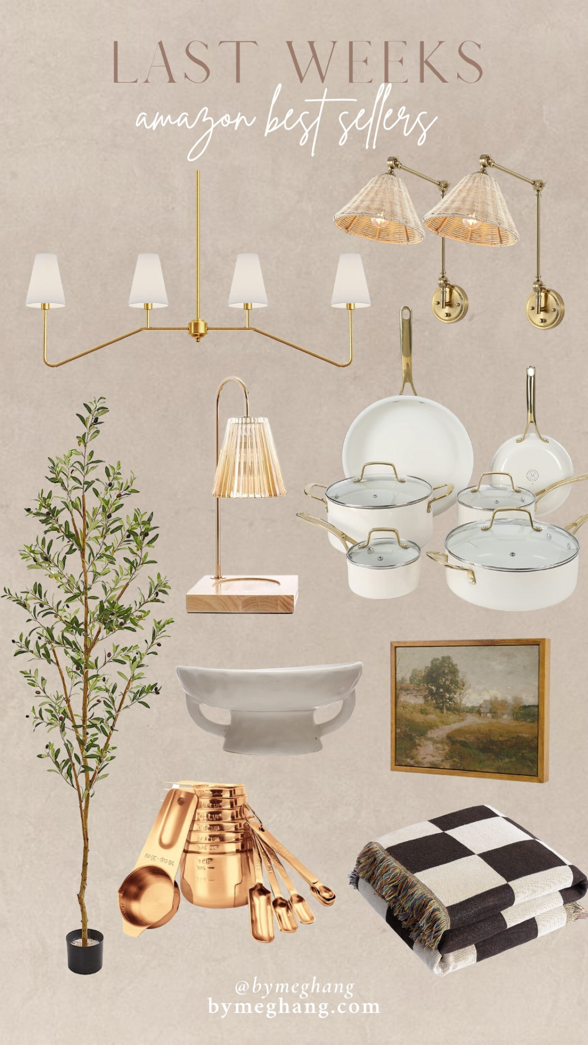 Last weeks most loved amazon finds!!! Affordable lighting, sconces, white and gold cookware, candle warmer, home decor, vintage art, olive tree, checkered blanket

#LTKFind #LTKhome