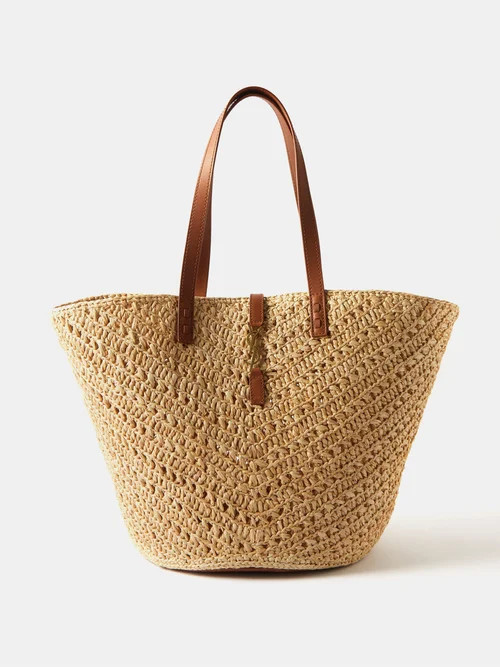 Saint Laurent - Panier Ysl Leather And Faux-raffia Basket Bag - Womens - Beige | Matches (US)