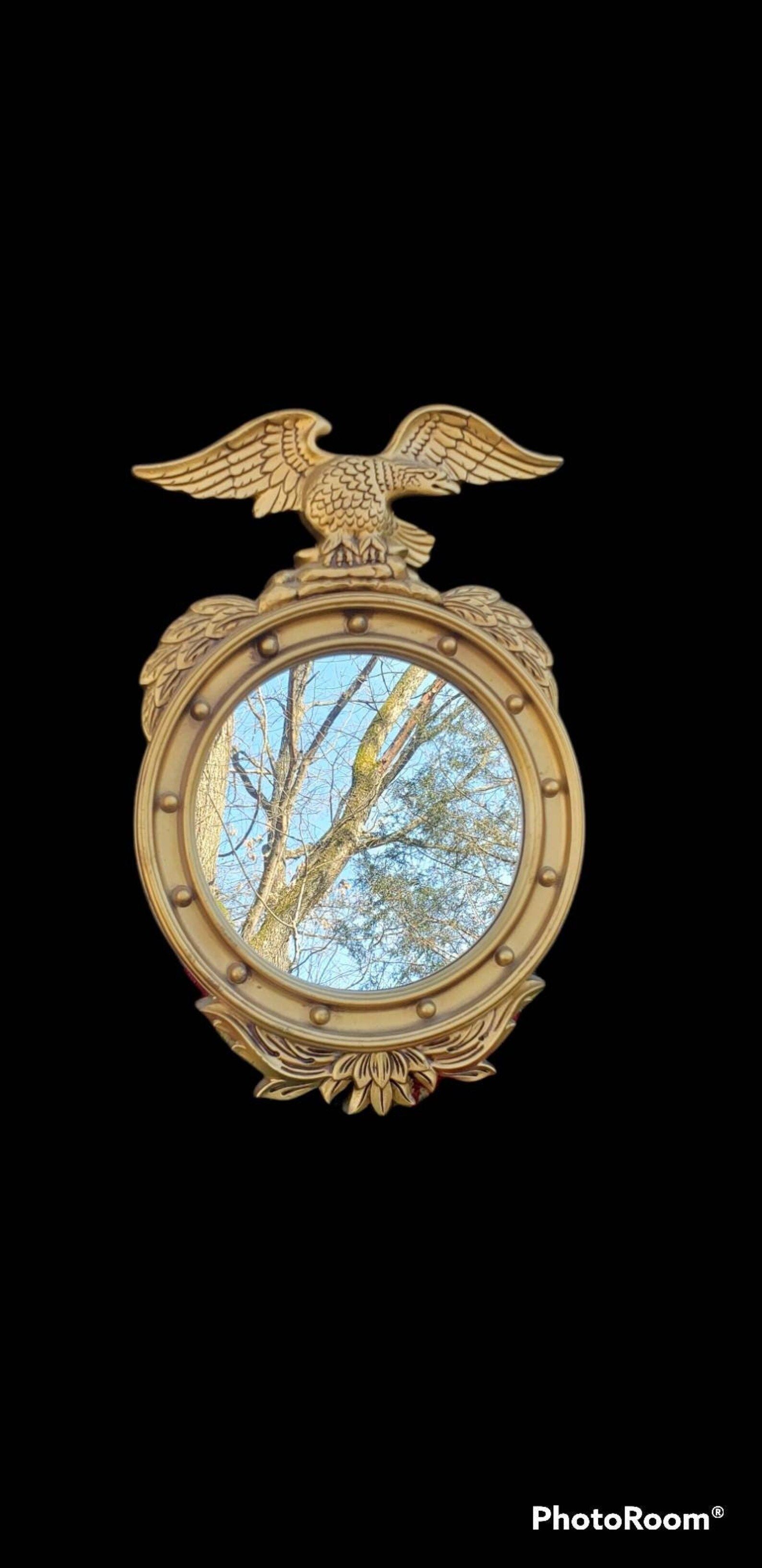 FREE SHIPPING Vtg Ornate Gold Tone Syroco Style Federal Eagle Framed Flat Glass Wall Mirror, 23 x... | Etsy (US)