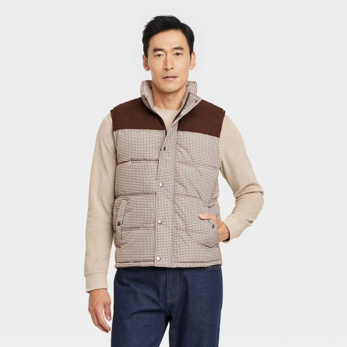 Men's Plaid Midweight Puffer Jacket - Goodfellow & Co™ Brown | Target