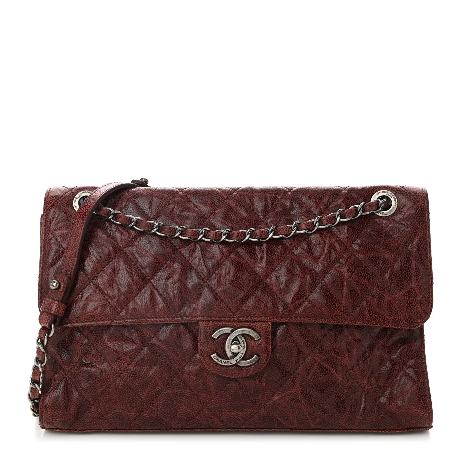 Chanel Crumpled Grained Calfskin Jumbo CC Crave Flap Burgundy 1740186 | FASHIONPHILE (US)