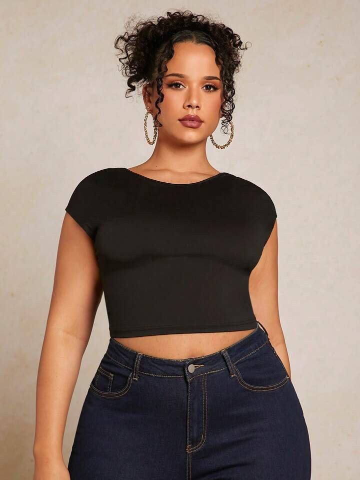 SHEIN BAE Plus Solid Backless Tee | SHEIN