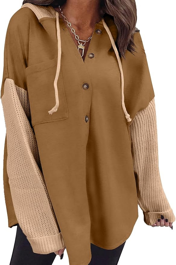 SHEWIN Oversized Sweatshirt for Women Loose Fit Casual Long Sleeve Button Hooded Sweatshirts Hood... | Amazon (US)
