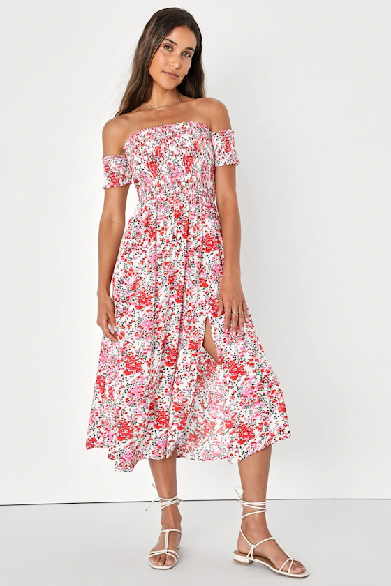 View from the Meadow Cream Floral Print Off-the-Shoulder Dress | Lulus (US)