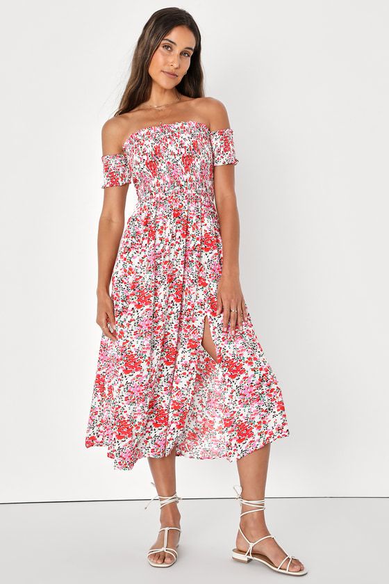 View from the Meadow Cream Floral Print Off-the-Shoulder Dress | Lulus (US)