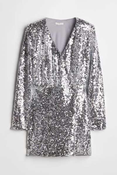 Sequined Wrap Dress - Silver-colored - Ladies | H&M US | H&M (US + CA)