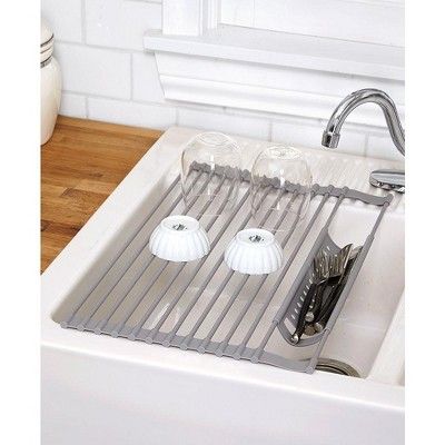 The Lakeside Collection Gray Roll-Up Silicone Over the Sink Dish Rack - Multifunction Kitchen Ute... | Target