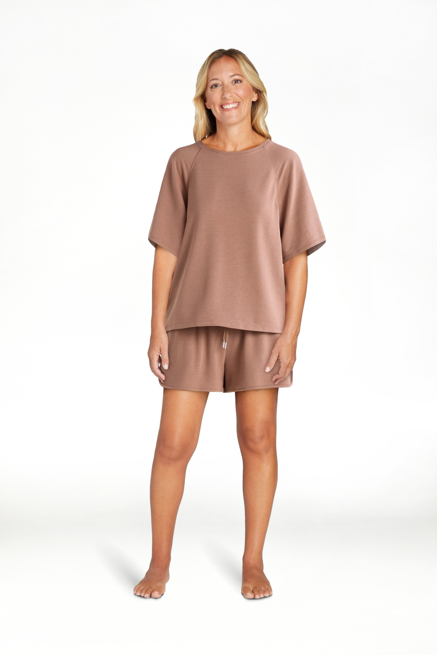 Joyspun Women's French Terry Short Sleeve Top and Shorts Set, 2-Piece, Sizes XS-3X | Walmart (US)