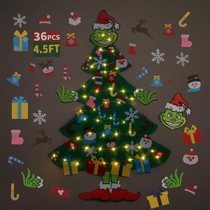 4.5ft Felt Christmas Tree for Toddlers with LED Light & 37pcs Ornaments, Montessori DIY Xmas Deco... | Amazon (US)