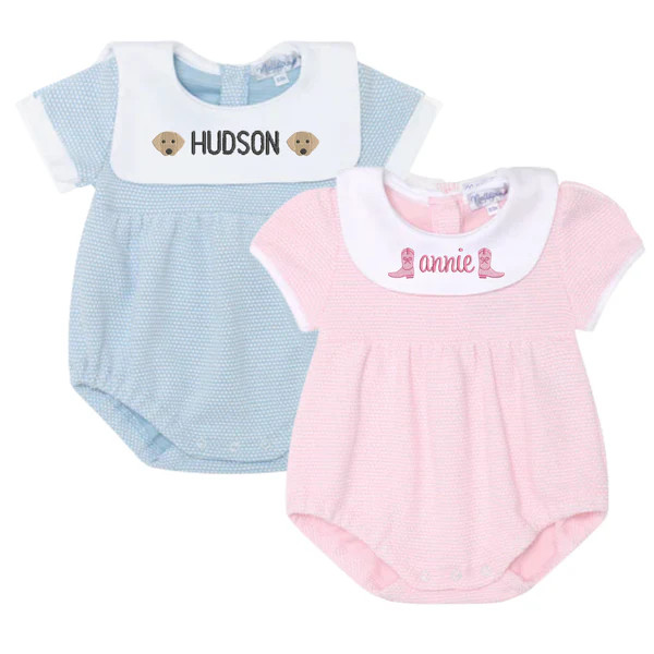 Short Sleeve Bubble Onesie with Motif Bib | Rainey Laine