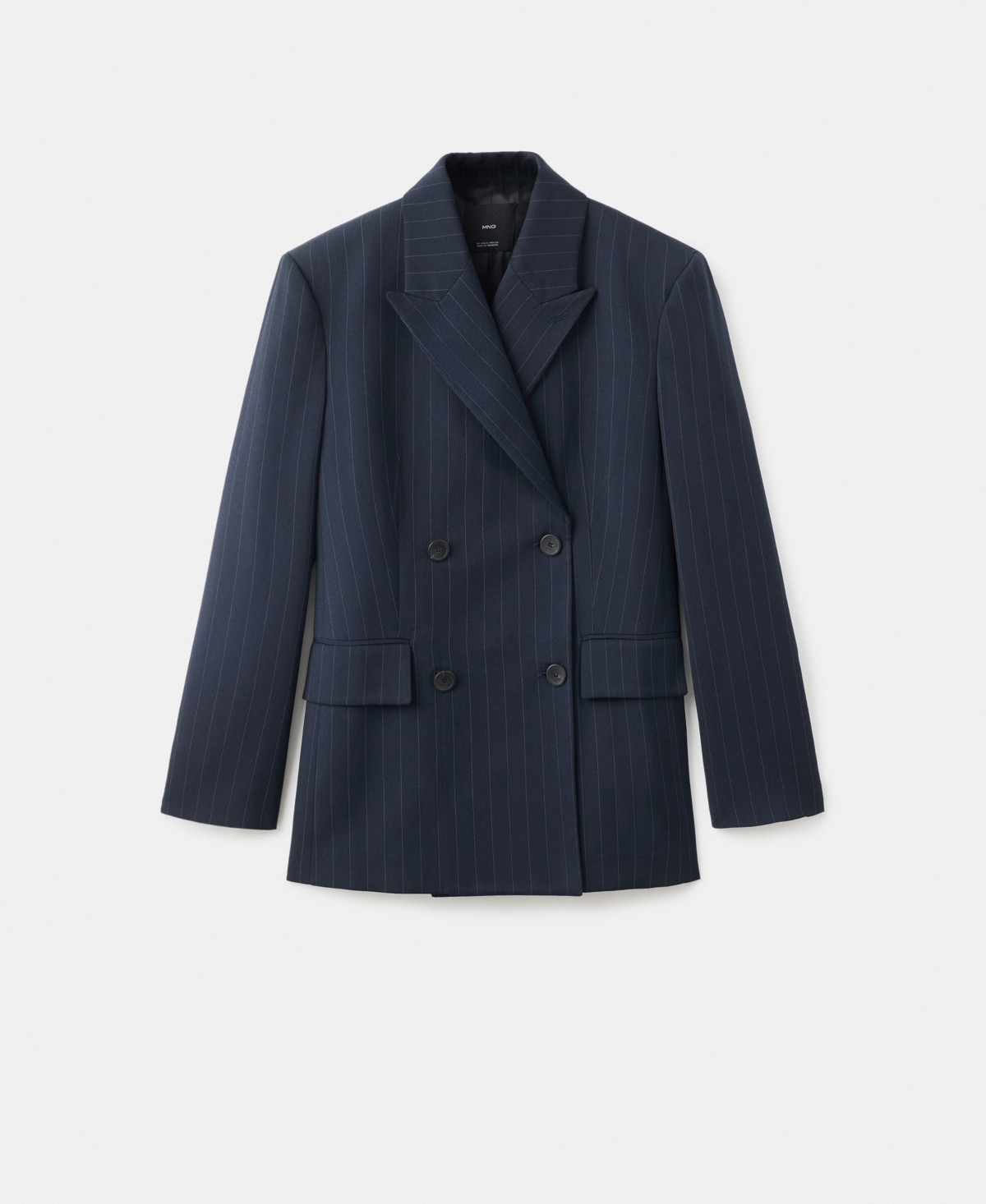Mango Women's Double-Breasted Pinstripe Blazer - Navy | Macy's