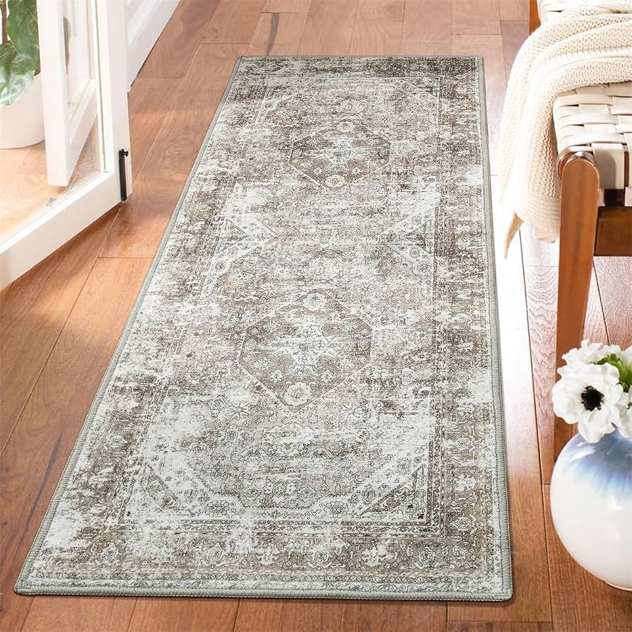 Boho Runner Rugs for Bedroom Hallways Washable Runner Rug Tan Area Rug Carpet Runner Non Slip Thr... | Amazon (US)