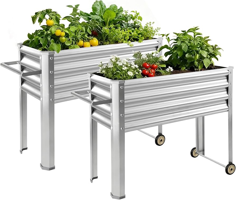 Land Guard 2 Pack Galvanized Raised Garden Bed with Legs & Wheels, 36\u00d712\u00d732in Metal Ele... | Amazon (US)