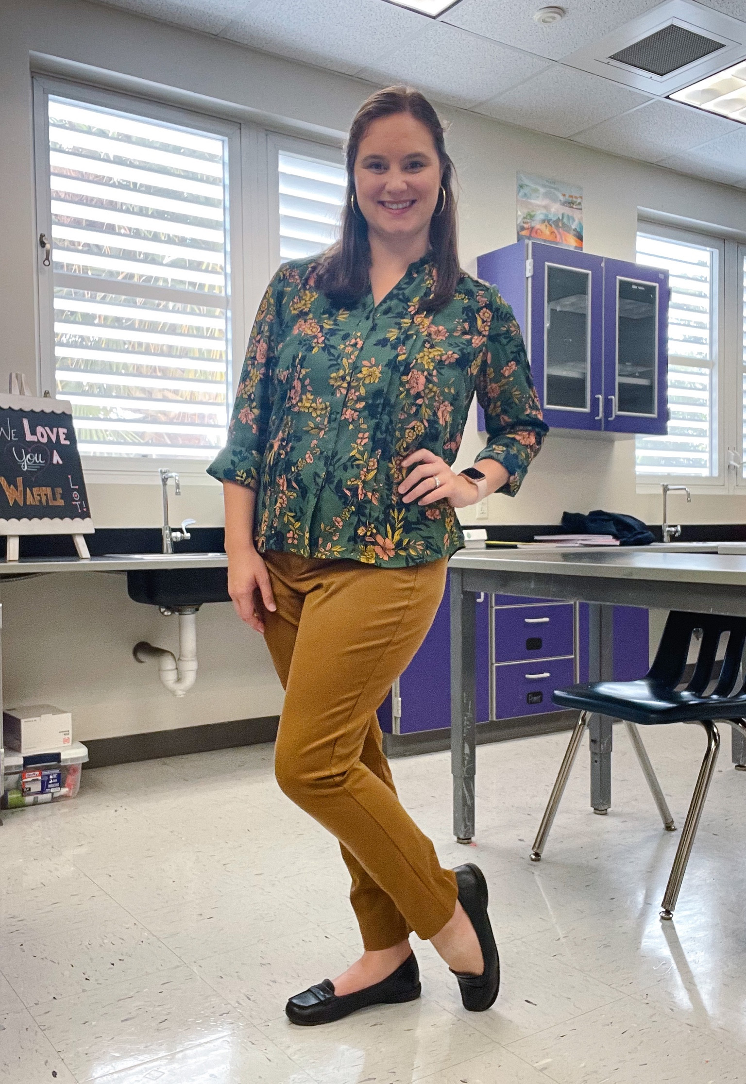 Happy Monday! I’ve been embracing autumn colors in my clothing choices lately!

- Top from TJ Maxx, Large
- Old Navy High-Waisted Never-Fade Pixie Ankle Pants for Women in Bourbon, 14
- Loafers
- Gold hoops (silver ones linked below)

#LTKstyletip #LTKworkwear #LTKunder50